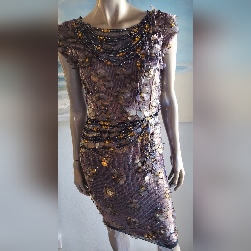 □$5,700 OSCAR DE LA RENTA GORGEOUS SILK Crystal bead estab runway dress US 2